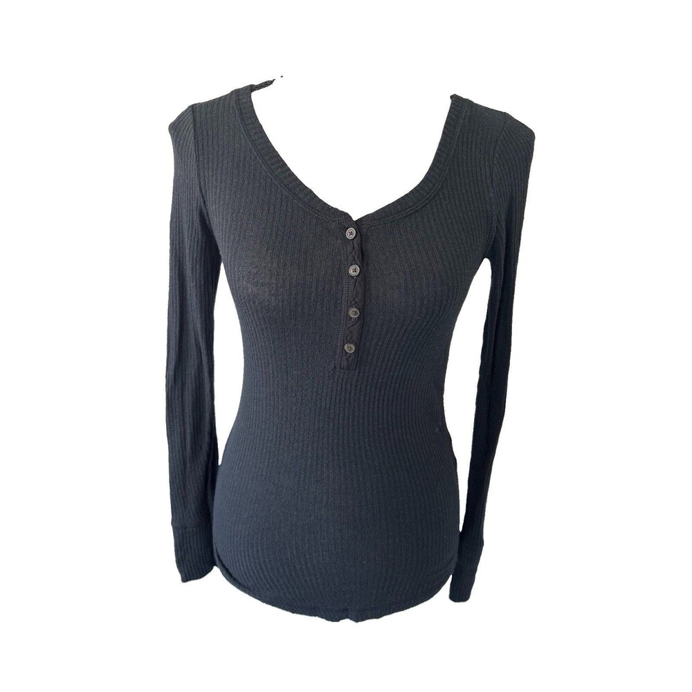 Abercrombie & Fitch Henley XS Bella Swan Long Sleeve Y2K Top XS 90s Dark Gray